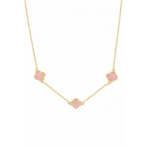  Γυναικείο Κολιέ Ασήμι 925 Επιχρυσωμένο Επιροδιωμένο με Τρία Ροζ Φίλντισι Clover Μοτίβα KS-025