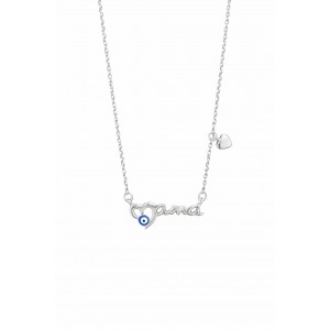 Γυναικείο Κολιέ “Mama” Ροδιωμένο Ασήμι 925 με ματάκι KS-055