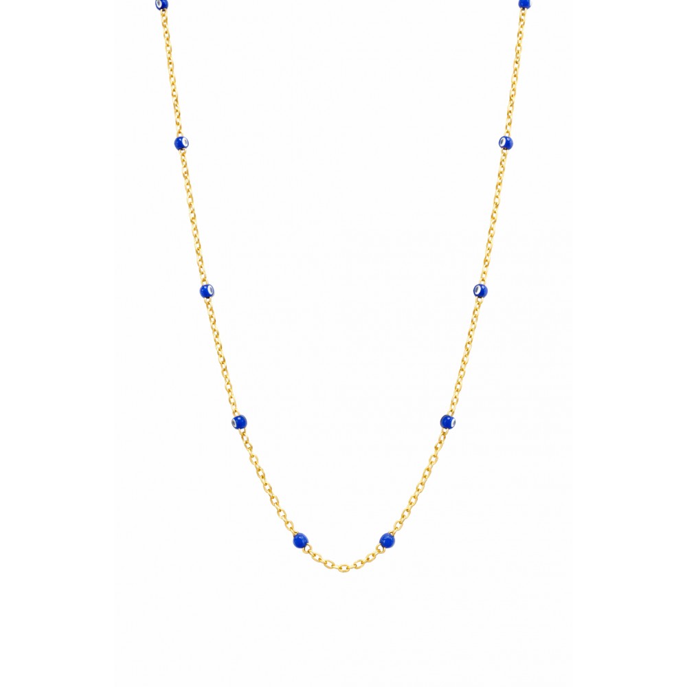 Γυναικείο Κολιέ με Μπλε Ματάκια από Ασήμι 925 Επιχρυσωμένο KS-056