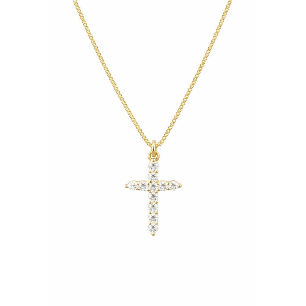 Γυναικείο Κολιέ από Ασήμι 925 Επιροδιωμένο με Σταυρό και Ζιργκόν KS-057