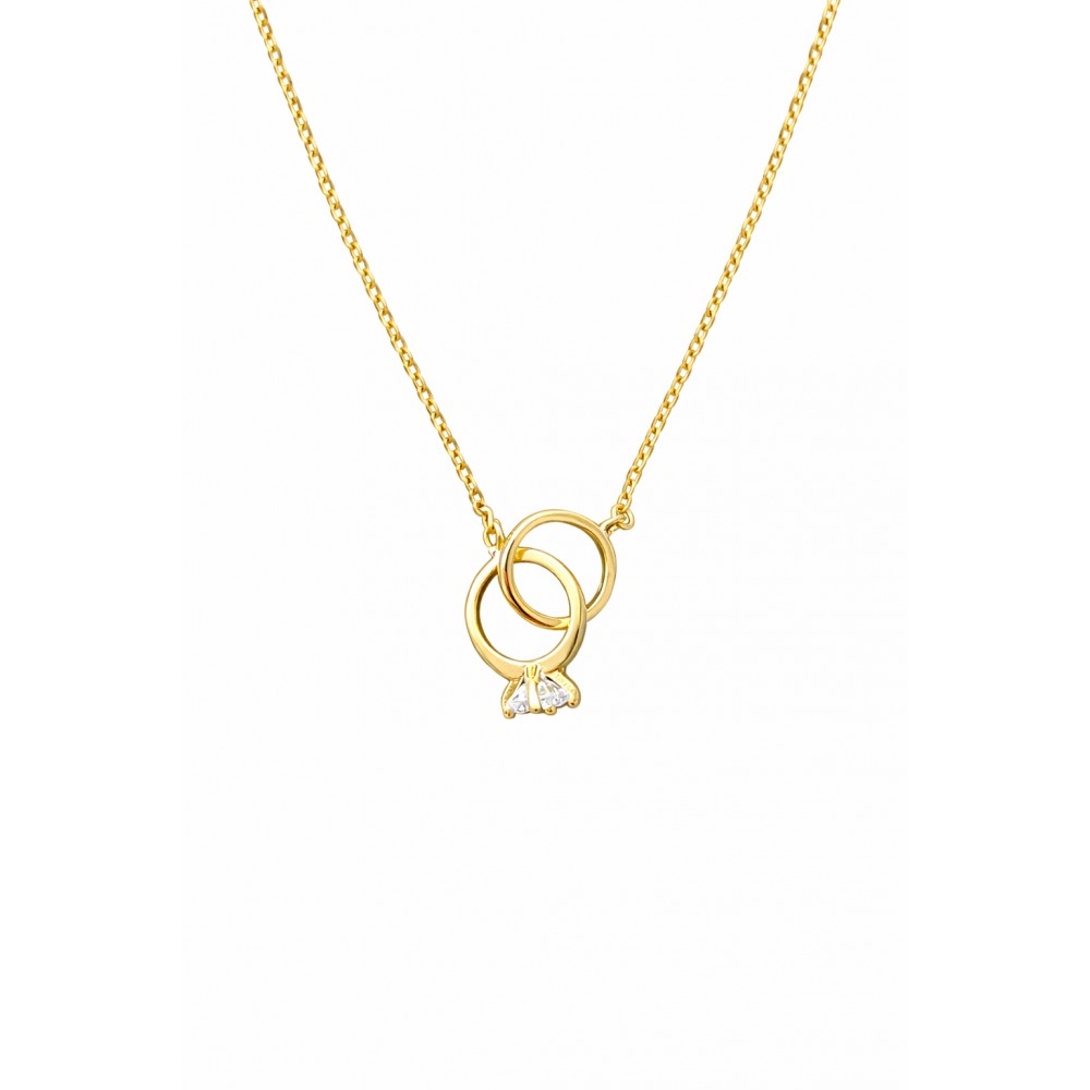 Γυναικείο Κολιέ από Ασήμι 925 Επιχρυσωμένο με Κρίκους και Μονόπετρο Ζιργκόν KS-060