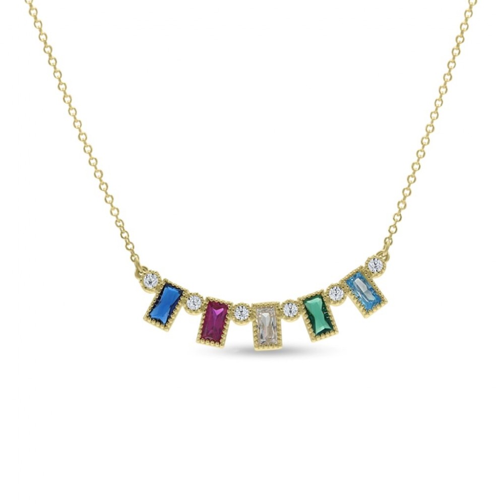 Γυναικείο κολιέ Πολύχρωμα Λευκά Ζιργκόν Baguette επίχρυσο Ασήμι 925