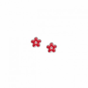 Παιδικά Σκουλαρίκια Λουλούδια Κόκκινα Ασήμι 925 EK150