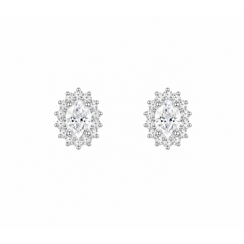 Ασημί Σκουλαρίκια Ροζέτα Οβάλ Λευκή πέτρα Ασήμι 925 KS-092
