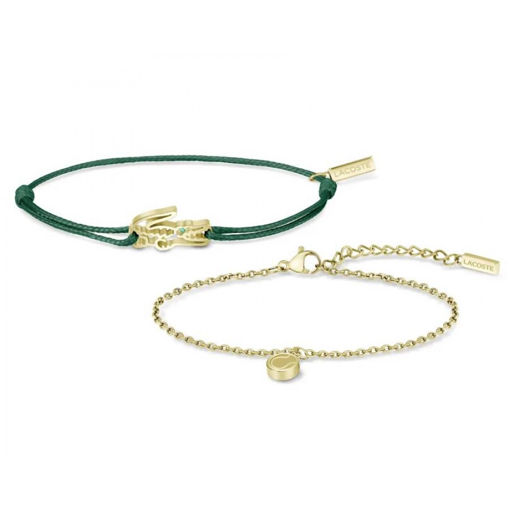 LACOSTE Διπλό Βραχιόλι Κροκοδειλάκι Κορδόνι & Επίχρυσο Ανοξείδωτο Ατσάλι 2070060
