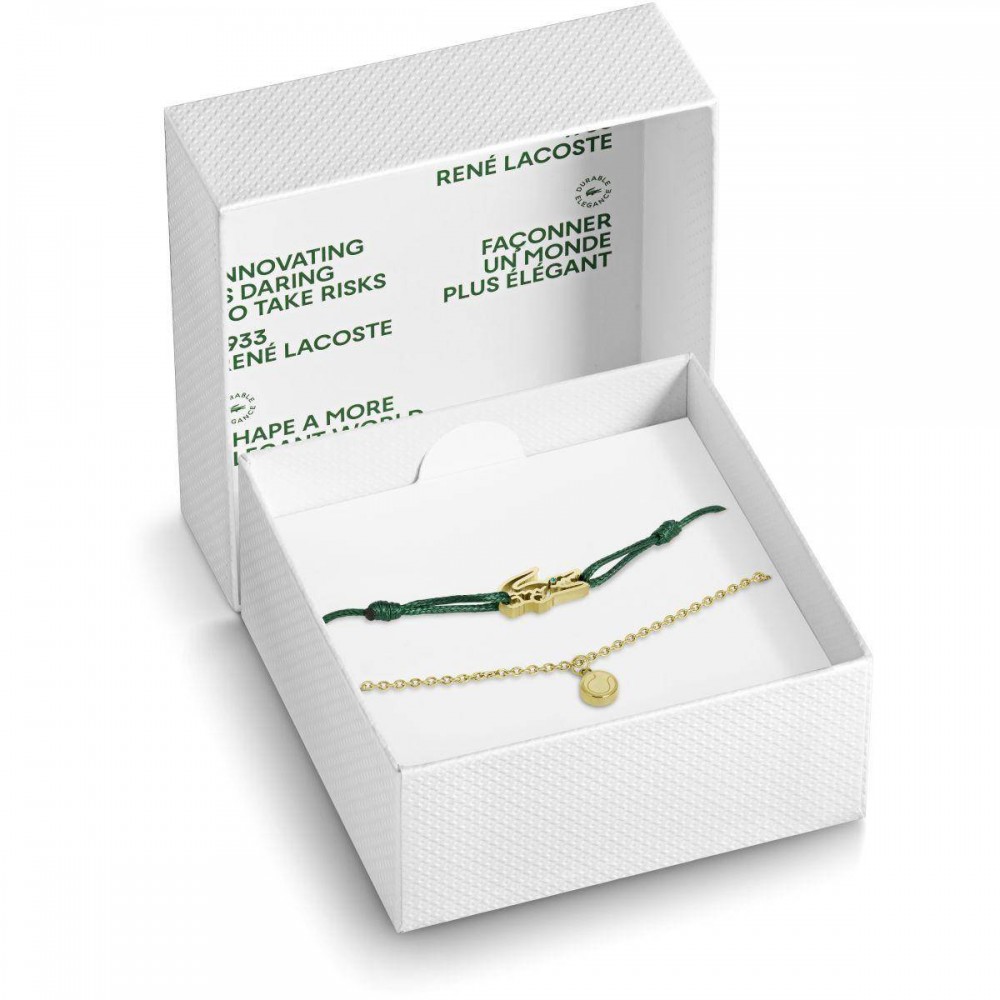 LACOSTE Διπλό Βραχιόλι Κροκοδειλάκι Κορδόνι & Επίχρυσο Ανοξείδωτο Ατσάλι 2070060