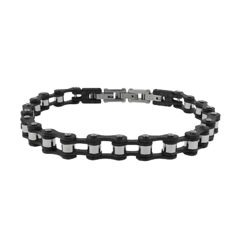 LISKA Ανδρικό Βραχιόλι Μαύρο & Ασημί Ανοξείδωτο ατσάλι 845BR890