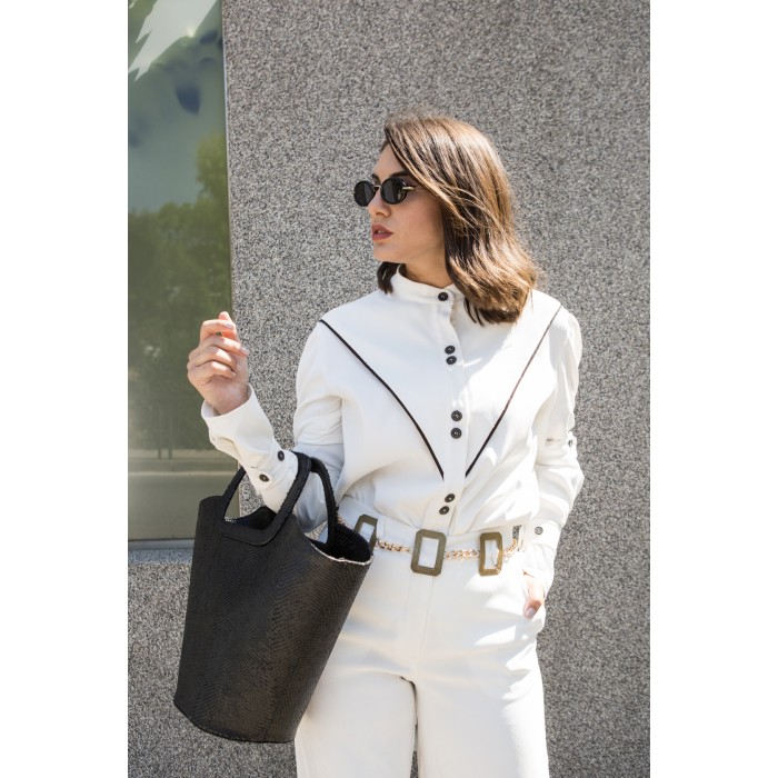 La Chaine Black Shopping Bag Μαύρο Δέρμα 
