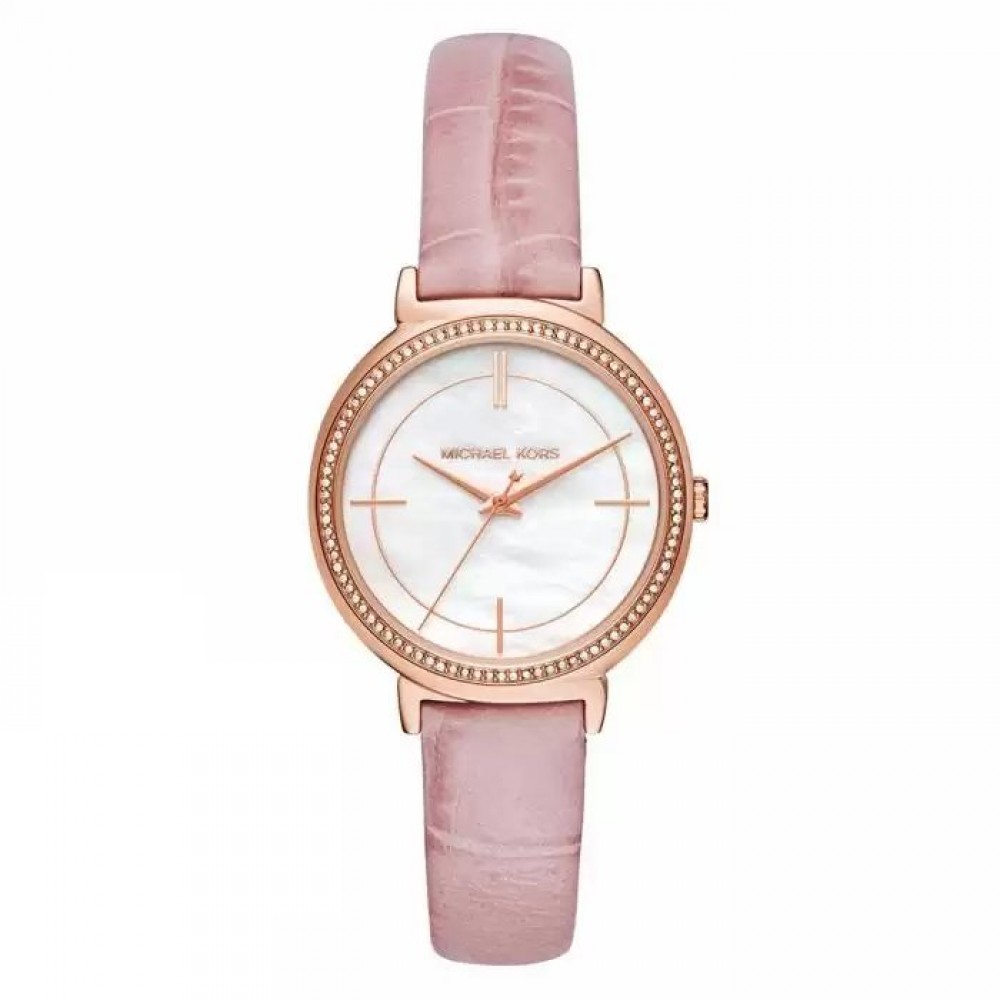 MICHAEL KORS Cinthia Γυναικείο Ρολόι Ροζ Δερμάτινο λουράκι MK2663
