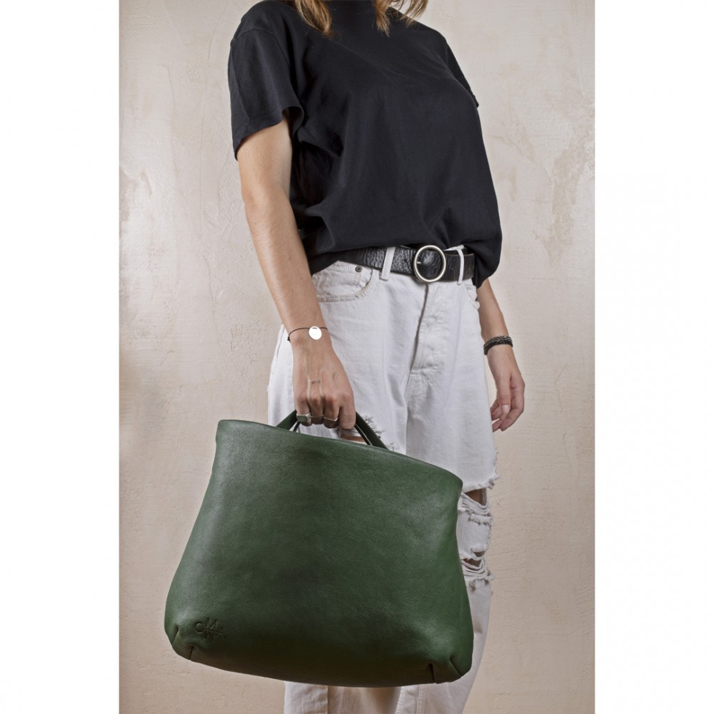 OMMA Ancona Δερμάτινη Τσάντα Ώμου Πράσινο Δέρμα