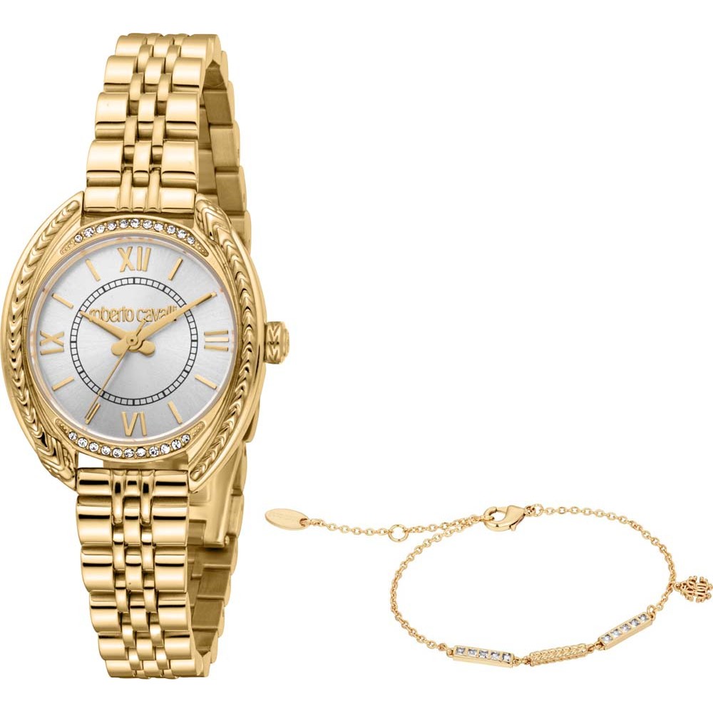 ROBERTO CAVALLI Women Gold Gift Set Ρολόι Ανοξείδωτο Ατσάλι Μπρασελέ RC5L153M0055