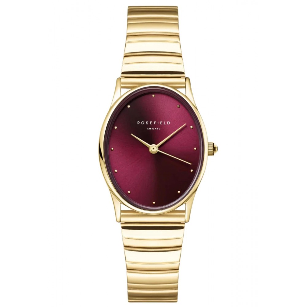 ROSEFIELD Oval HalfMoon Burgundy Gold Ρολόι Χρυσό Ατσάλι Μπρασελέ OVGSG-OV15