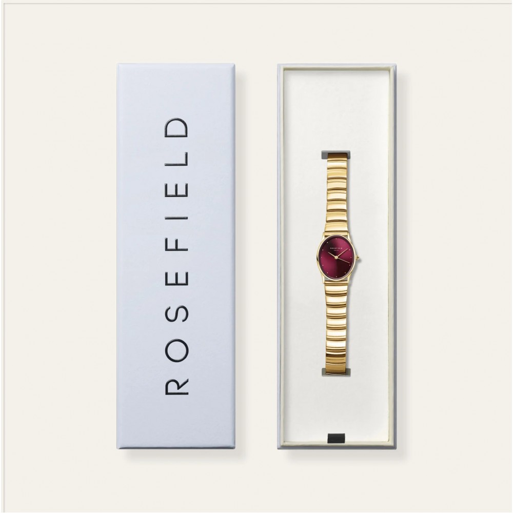ROSEFIELD Oval HalfMoon Burgundy Gold Ρολόι Χρυσό Ατσάλι Μπρασελέ OVGSG-OV15