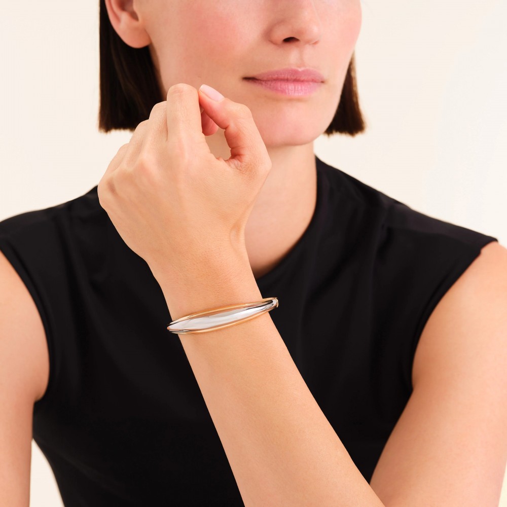 ROSEFIELD Dome Duotone Bangle Βραχιόλι χειροπέδα Ασημί Ανοξείδωτο Ατσάλι  JBDBD-J1218