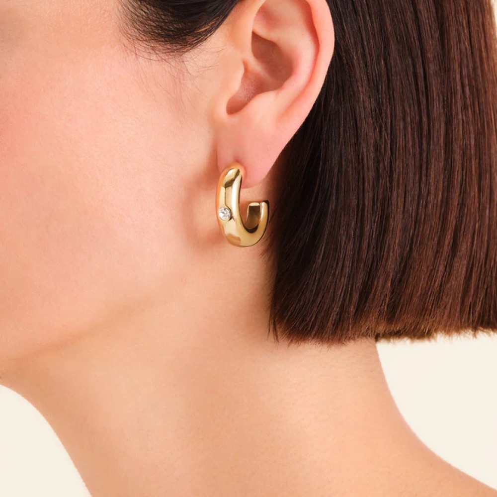 ROSEFIELD Solitaire Hoops Σκουλαρίκια Κρίκοι Χρυσό Ανοξείδωτο Ατσάλι  JEBCG-J1200