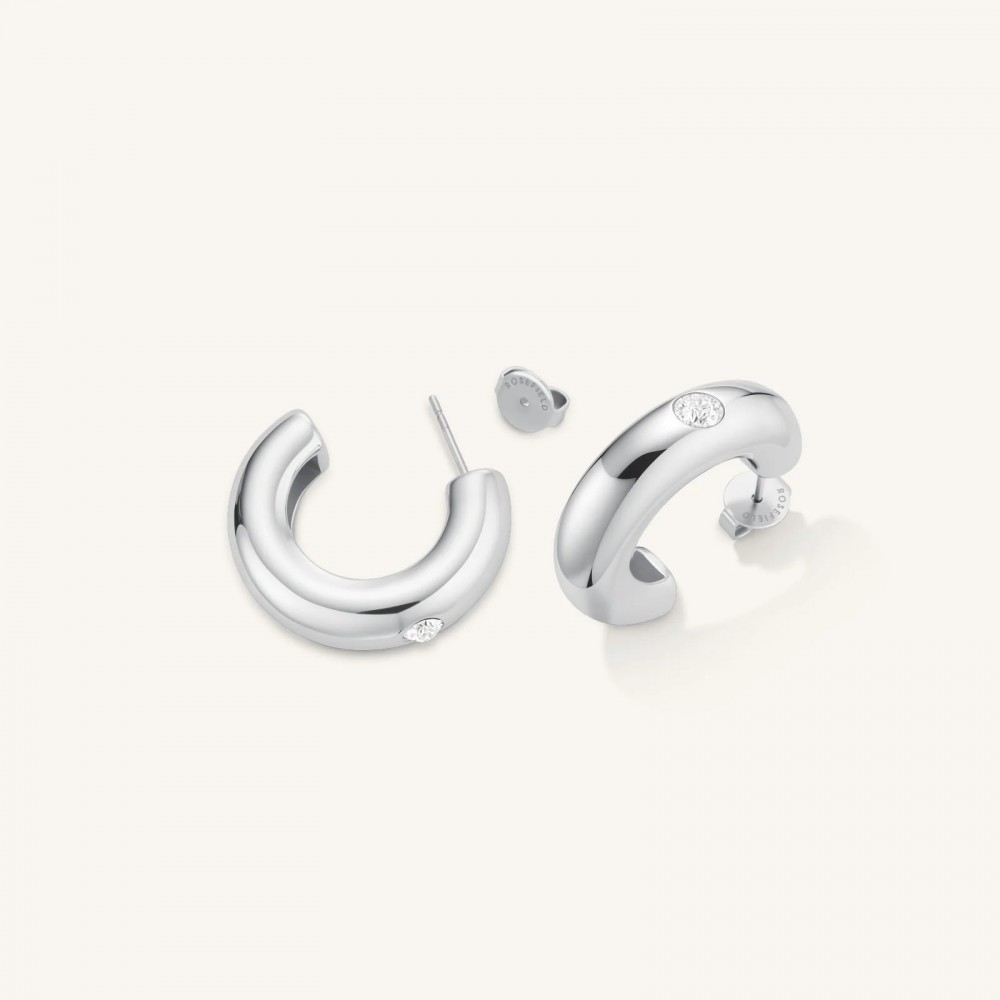 ROSEFIELD Solitaire Hoops Σκουλαρίκια Κρίκοι Ασημί Ανοξείδωτο Ατσάλι JEBCS-J1201