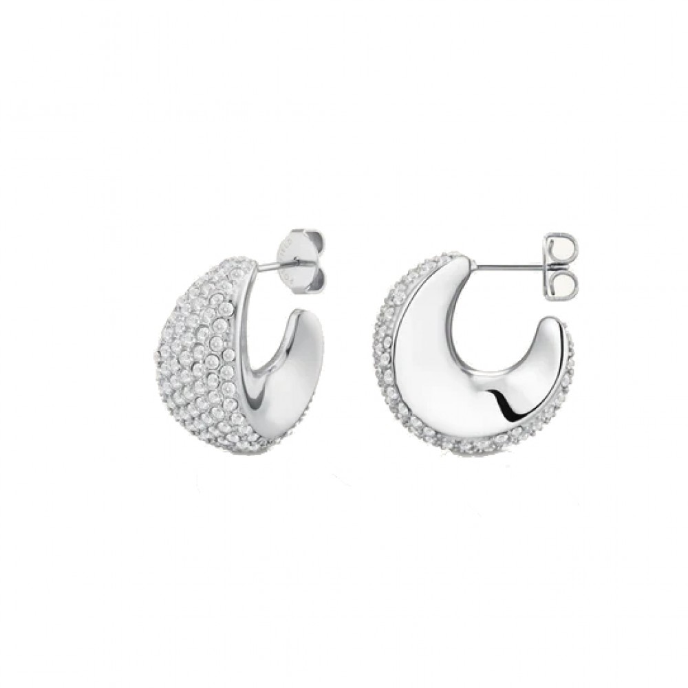 ROSEFIELD Pave Moon Hoops Σκουλαρίκια Ασημί Ανοξείδωτο Ατσάλι JEPMS-J1225