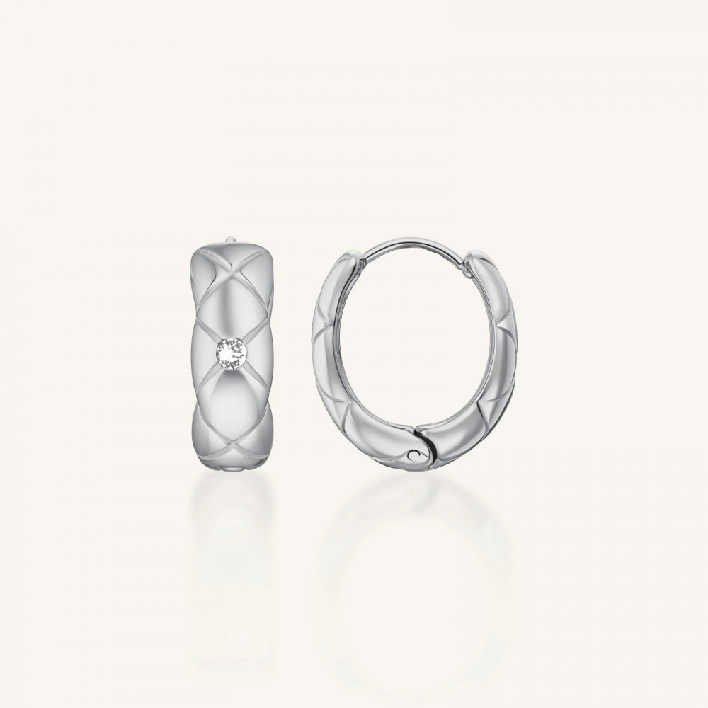 ROSEFIELD Crystal Star Hoops Σκουλαρίκια Κρίκοι Ασημί Ανοξείδωτο Ατσάλι JECHG-J1353