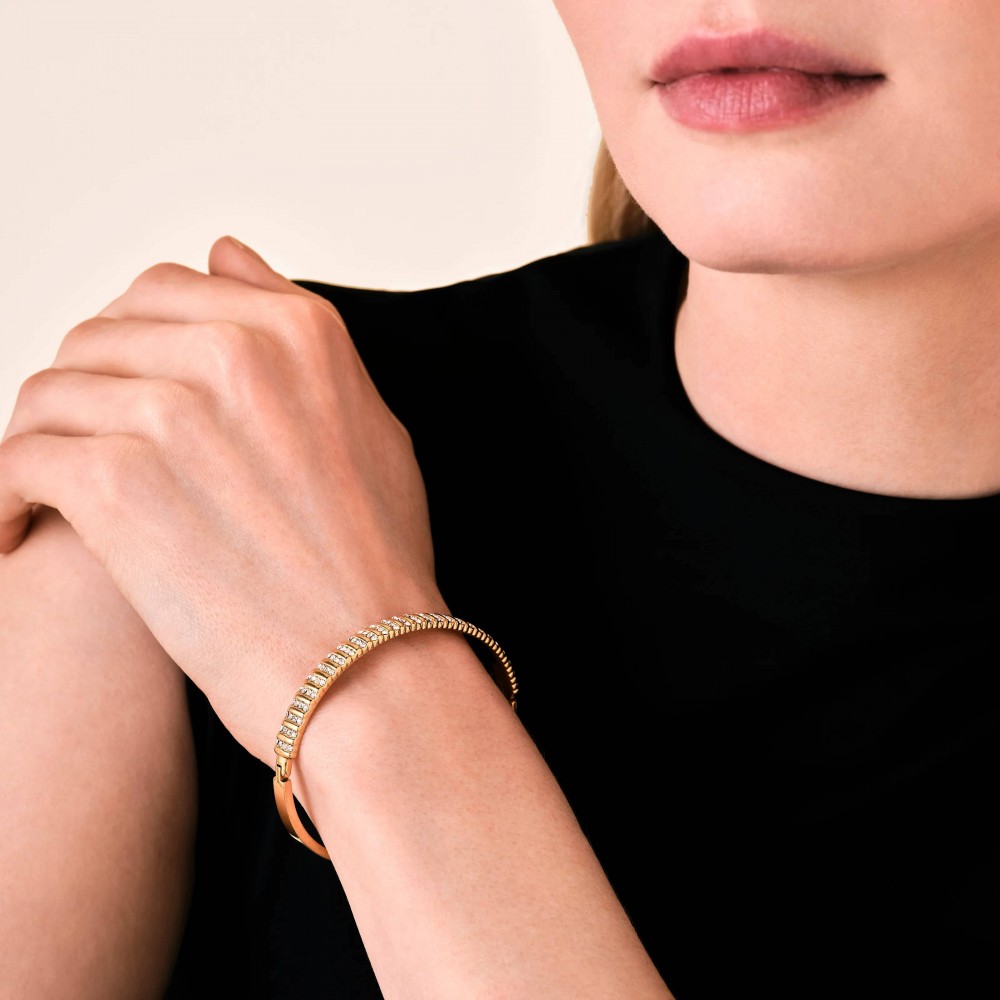 ROSEFIELD Striped Pave Bangle Βραχιόλι χειροπέδα Χρυσό Ανοξείδωτο Ατσάλι JBSBG-J1287