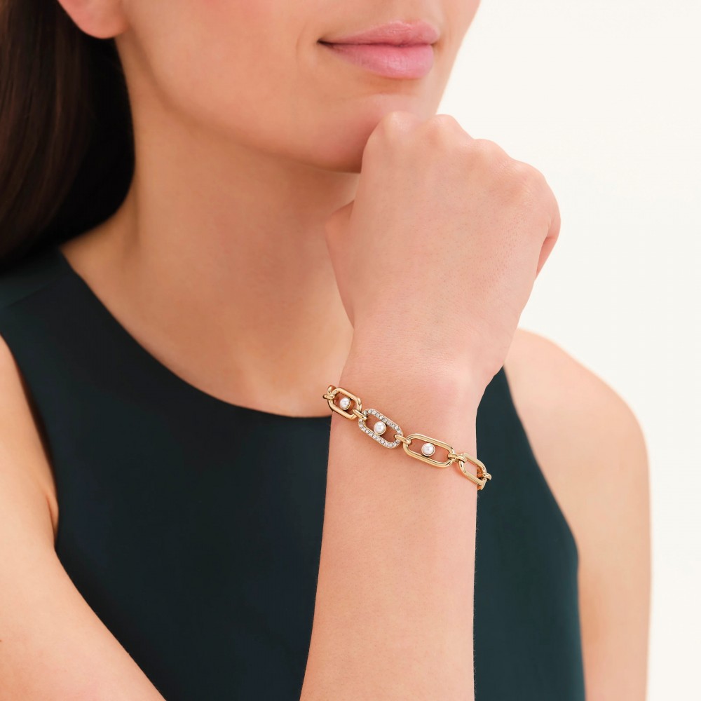 ROSEFIELD Pearl Crystals Βραχιόλι Πέρλες Χρυσό Ανοξείδωτο Ατσάλι JBPLG-J1296