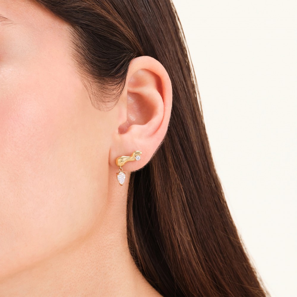 ROSEFIELD Crystal Wave Studs Σκουλαρίκια Καρφωτά Λευκά κρύσταλλα JEWSG-J1300