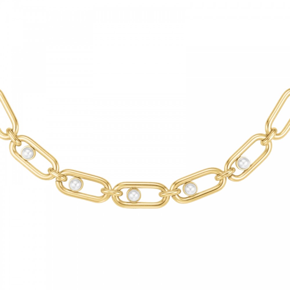 ROSEFIELD Pearl Link Necklace Κολιέ Χρυσό Ανοξείδωτο Ατσάλι Πέρλες JNPLG-J1294