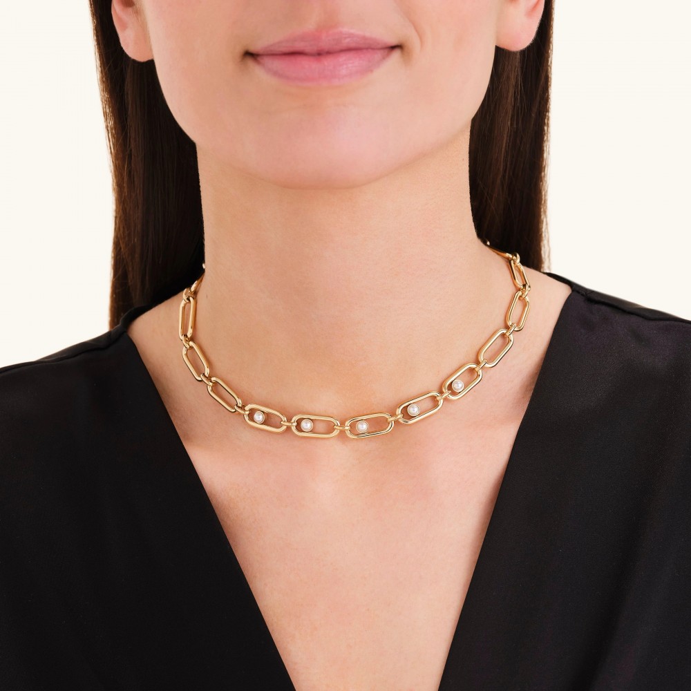 ROSEFIELD Pearl Link Necklace Κολιέ Χρυσό Ανοξείδωτο Ατσάλι Πέρλες JNPLG-J1294