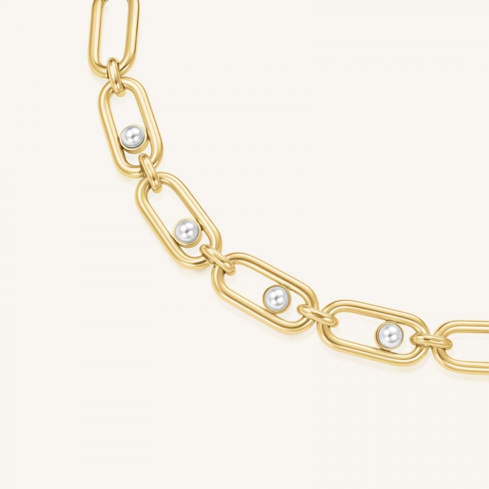 ROSEFIELD Pearl Link Necklace Κολιέ Χρυσό Ανοξείδωτο Ατσάλι Πέρλες JNPLG-J1294
