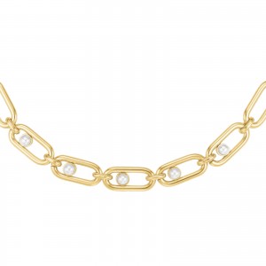 ROSEFIELD Pearl Link Necklace Κολιέ Χρυσό Ανοξείδωτο Ατσάλι Πέρλες JNPLG-J1294