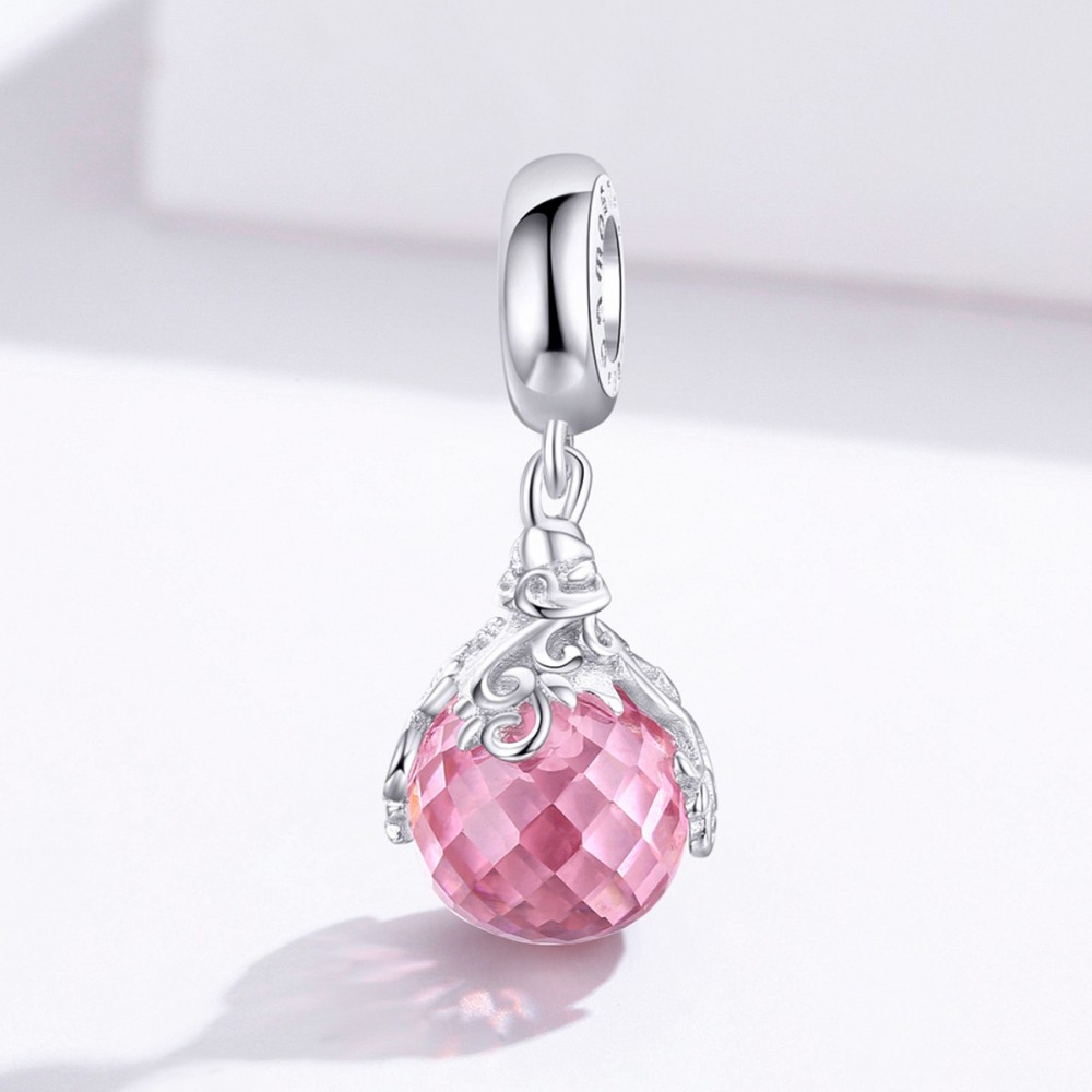 Silver me Pendant charm with pink stone Ασήμι 9038