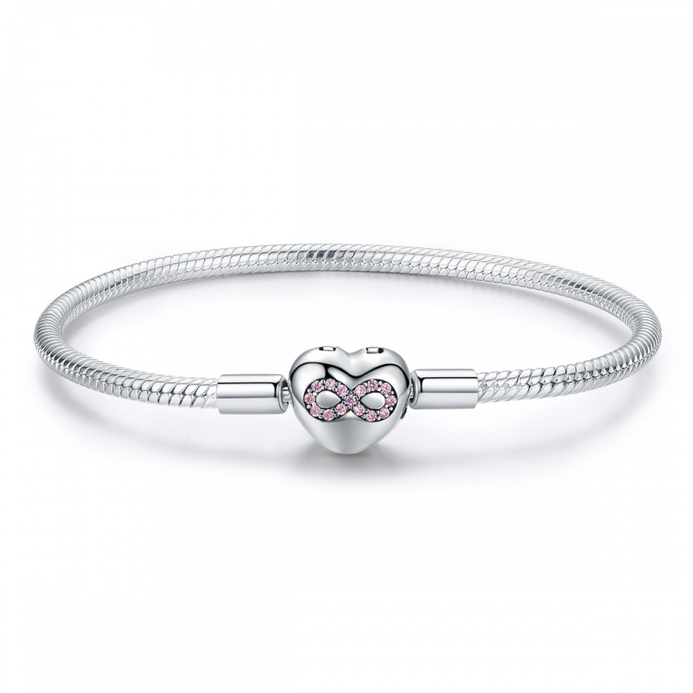 Silver me Βραχιόλι καρδιά με Άπειρο Ροζ Ζιργκόν 925 Ασήμι 14217