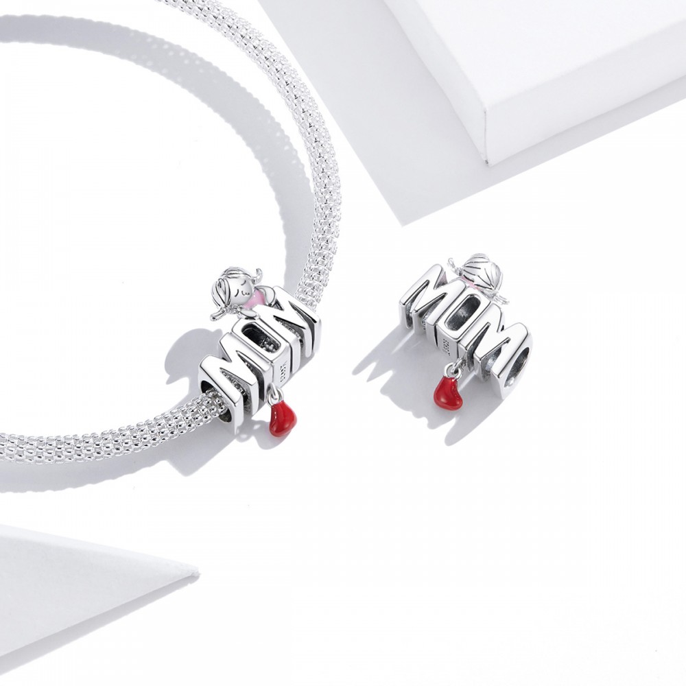 Silver me Mom with little girl and red heart Ασήμι 3027