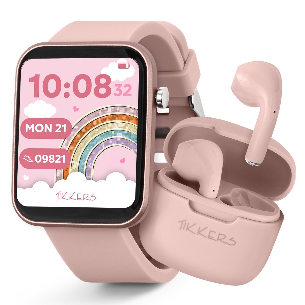 Tikkers Series 13 Παιδικό Smartwatch με Ασύρματα Ακουστικά Gift Set Ροζ Λουράκι καουτσούκ TKS13-0031-SET