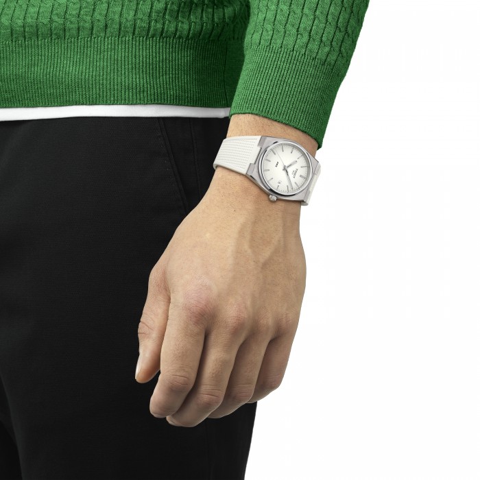 TISSOT T-Classic PRX 40mm Ρολόι Λευκό Καουτσούκ Λουράκι T1374101701100