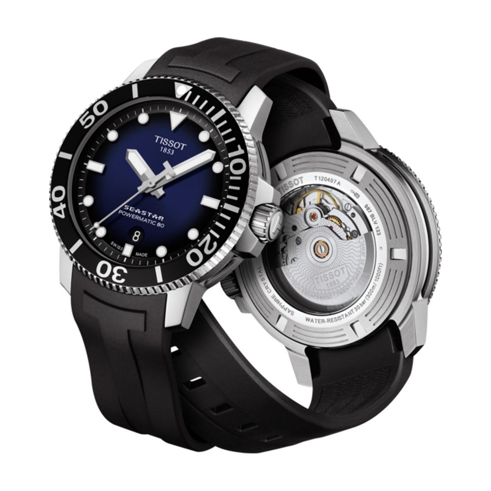 TISSOT T-Sport Seastar 1000 Powermatic 80 Ρολόι Ανδρικό Μαύρο Καουτσούκ λουράκι T1204071704100