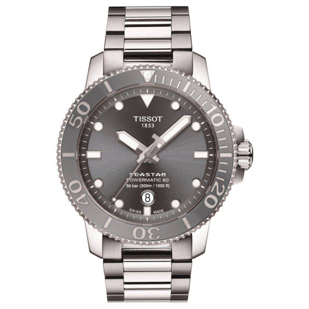 TISSOT T-Sport Seastar 1000 Powermatic 80 Ρολόι Ανδρικό Ασημί Ανοξείδωτο Ατσάλι μπρασελέ T1204071108101