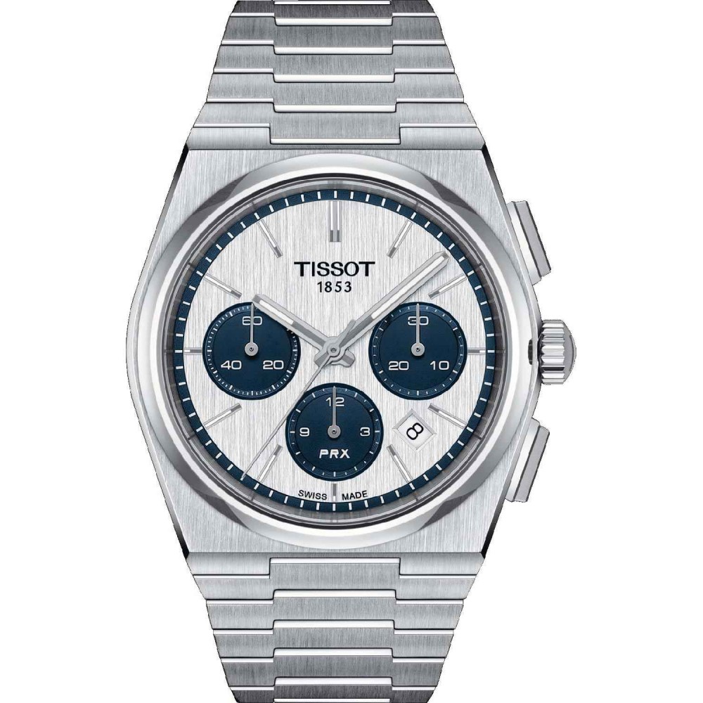TISSOT T-Classic PRX 42mm Powermatic 80 Ρολόι Χρονογράφος Ασημί Ανοξείδωτο Ατσάλι μπρασελέ T1374271101101