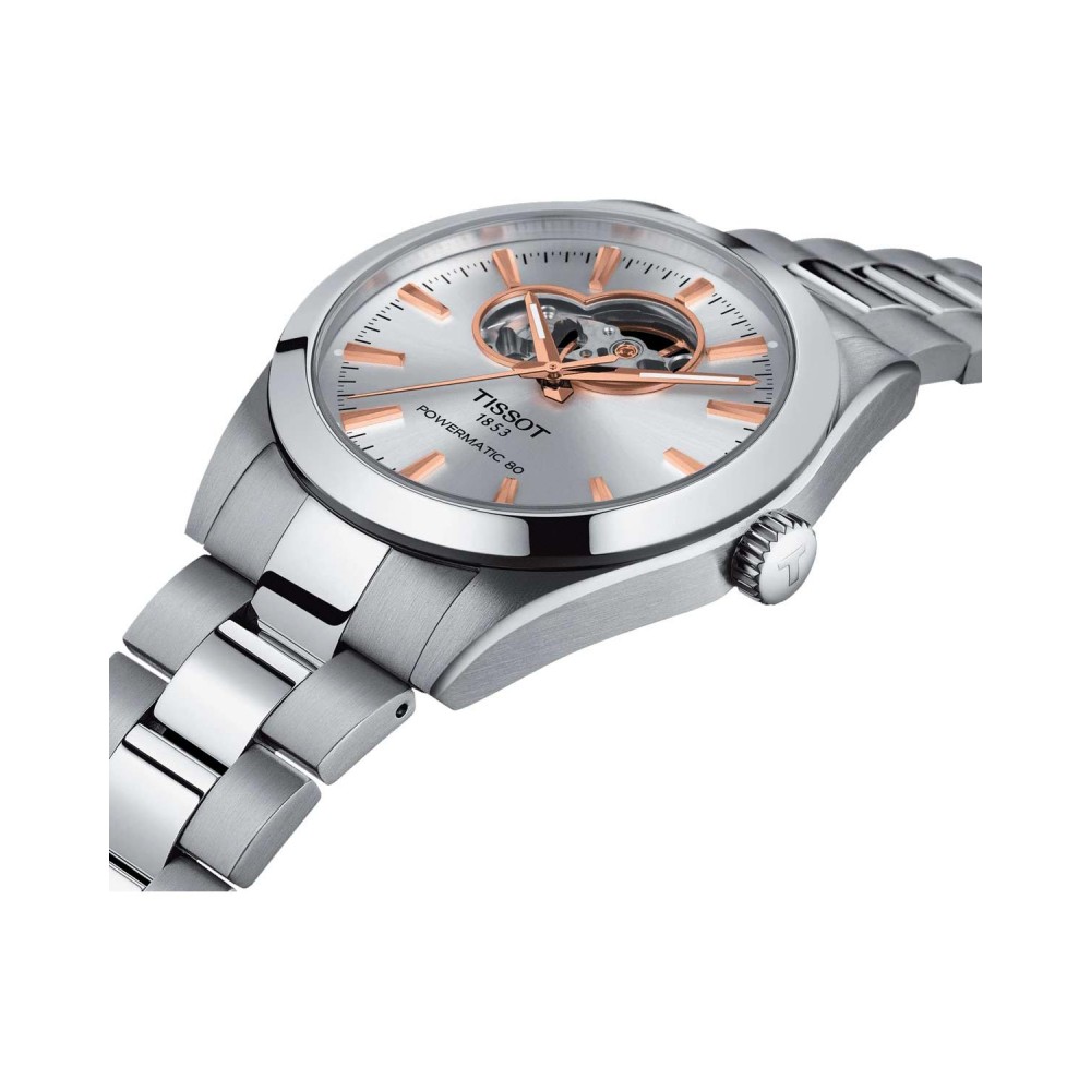 TISSOT T-Classic Open Heart Powermatic 80 Ρολόι Ανδρικό Ασημί Ανοξείδωτο Ατσάλι μπρασελέ T1274071103101