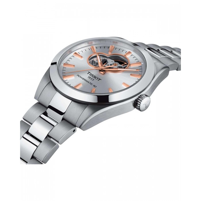 TISSOT T-Classic Open Heart Powermatic 80 Ρολόι Ανδρικό Ασημί Ανοξείδωτο Ατσάλι μπρασελέ T1274071103101