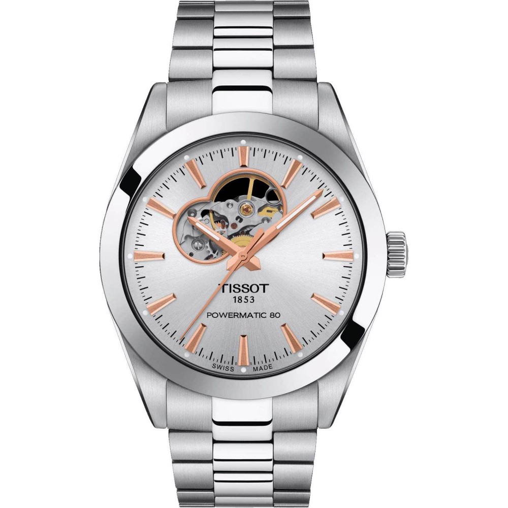 TISSOT T-Classic Open Heart Powermatic 80 Ρολόι Ανδρικό Ασημί Ανοξείδωτο Ατσάλι μπρασελέ T1274071103101