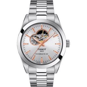 TISSOT T-Classic Open Heart Powermatic 80 Ρολόι Ανδρικό Ασημί Ανοξείδωτο Ατσάλι μπρασελέ T1274071103101