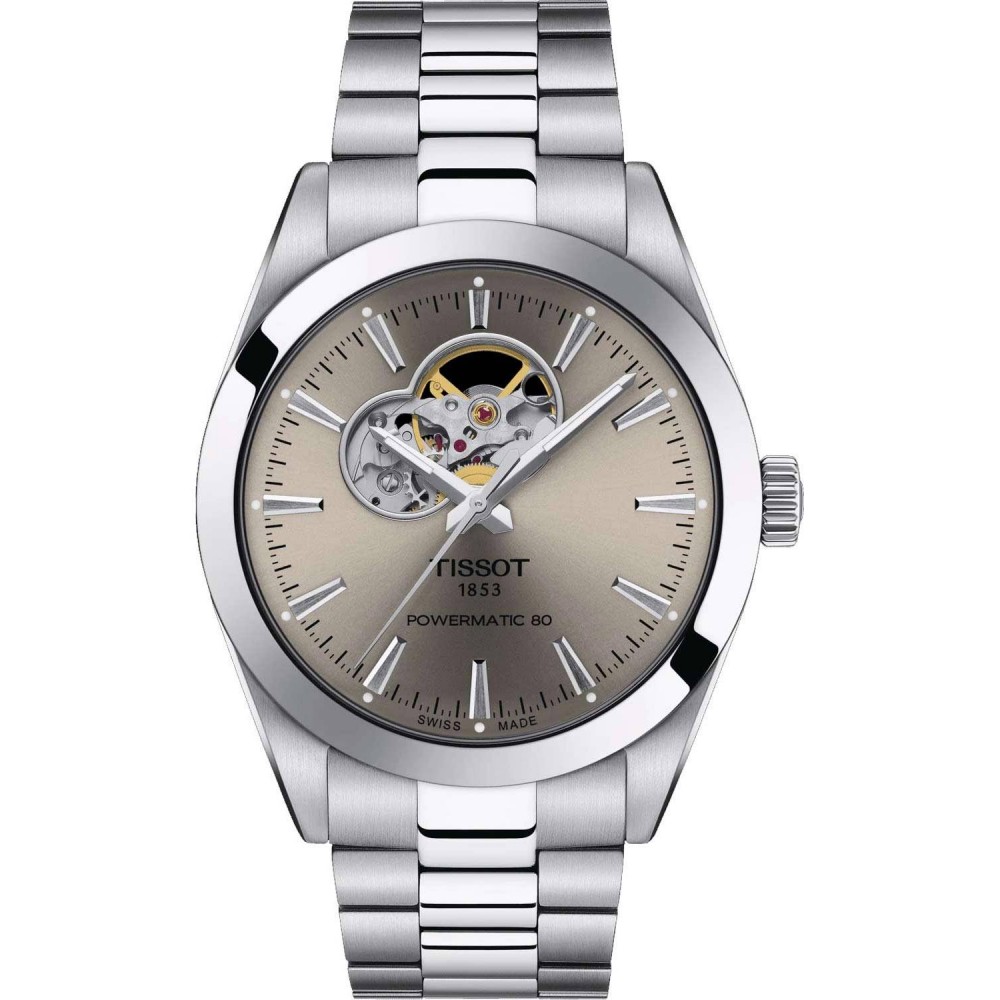 TISSOT T-Classic Open Heart Powermatic 80 Ρολόι Ανδρικό Ασημί Ανοξείδωτο Ατσάλι μπρασελέ T1274071108100