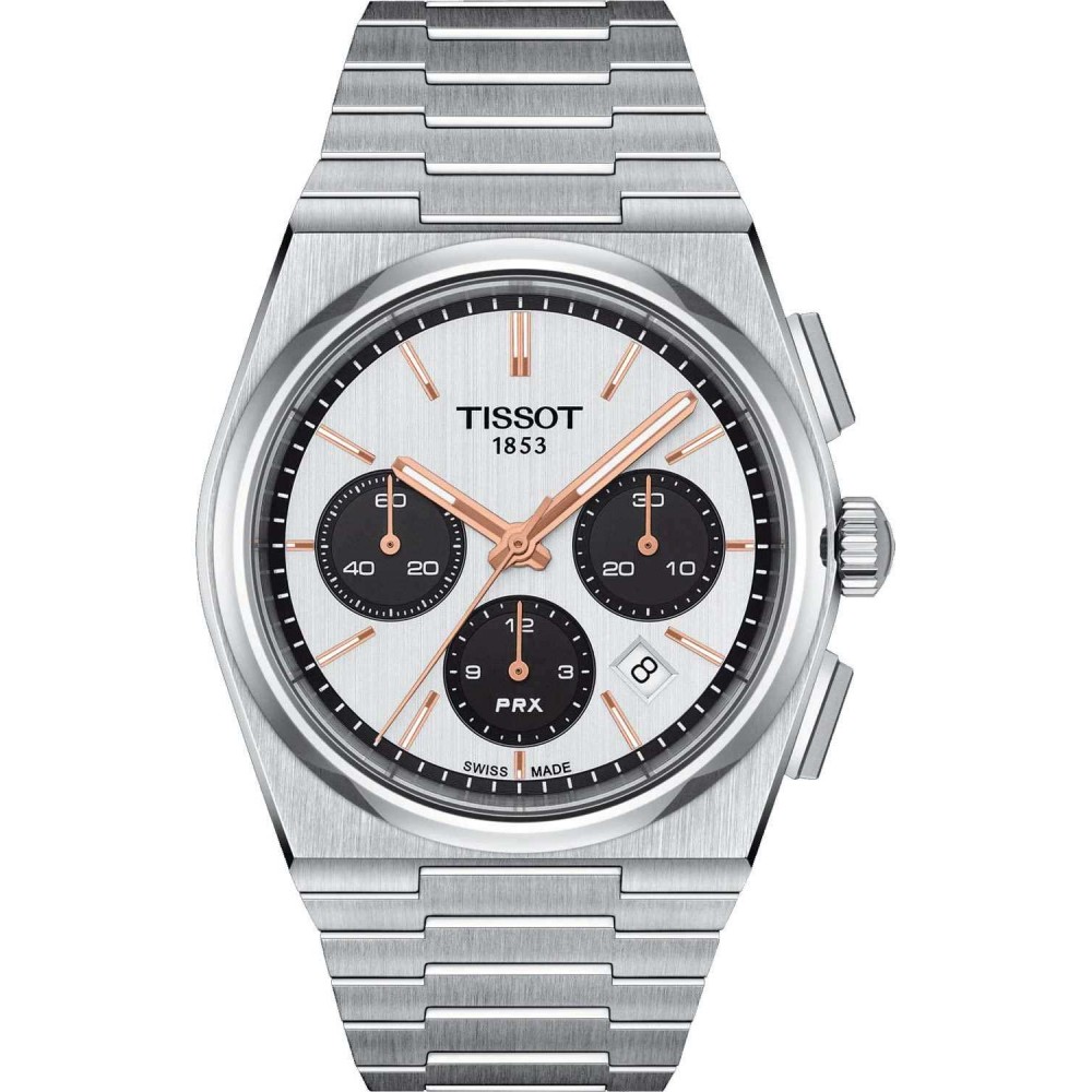 TISSOT T-Classic PRX 42mm Powermatic 80 Χρονογράφος Ρολόι Ασημί Ανοξείδωτο Ατσάλι μπρασελέ T1374271101100