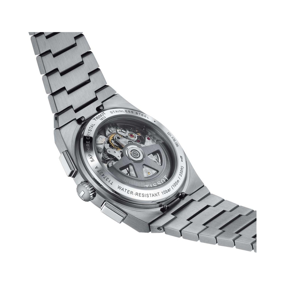 TISSOT T-Classic PRX 42mm Powermatic 80 Χρονογράφος Ρολόι Ασημί Ανοξείδωτο Ατσάλι μπρασελέ T1374271101100
