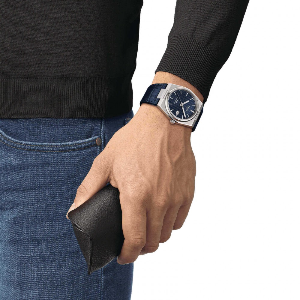 TISSOT T-Classic PRX 40mm Powermatic 80 Ρολόι Ανδρικό Μπλε Δερμάτινο λουράκι T1374071604100