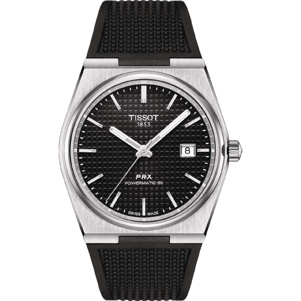 TISSOT T-Classic PRX 40mm Powermatic 80 Ρολόι Ανδρικό Μαύρο Καουτσούκ λουράκι T1374071705100