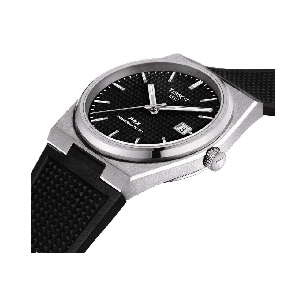 TISSOT T-Classic PRX 40mm Powermatic 80 Ρολόι Ανδρικό Μαύρο Καουτσούκ λουράκι T1374071705100