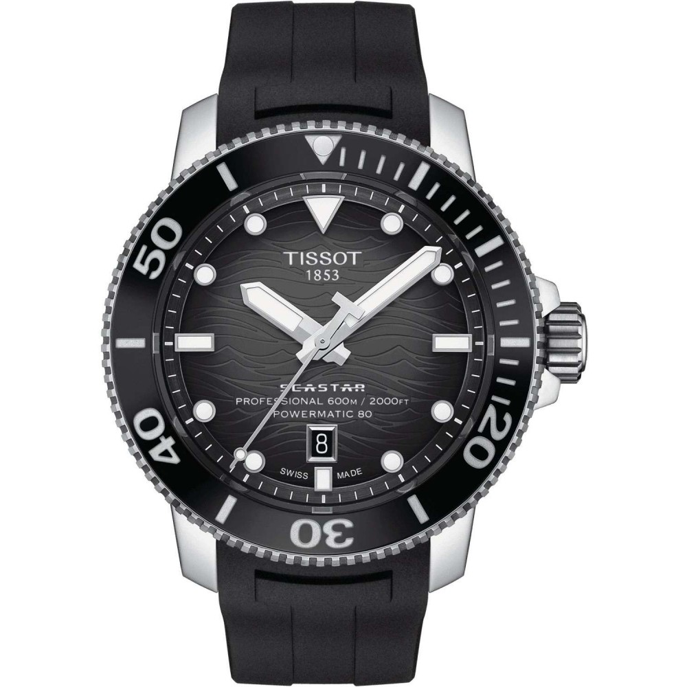 TISSOT T-Sport Seastar 2000 Professional Powermatic 80 Ρολόι Ανδρικό Μαύρο Καουτσούκ λουράκι T1206071744100