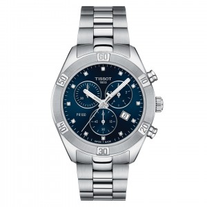 TISSOT T-Classic PR100 Diamonds Sport Chic Χρονογράφος Ρολόι Ασημί Ανοξείδωτο Ατσάλι μπρασελέ T1019171104600