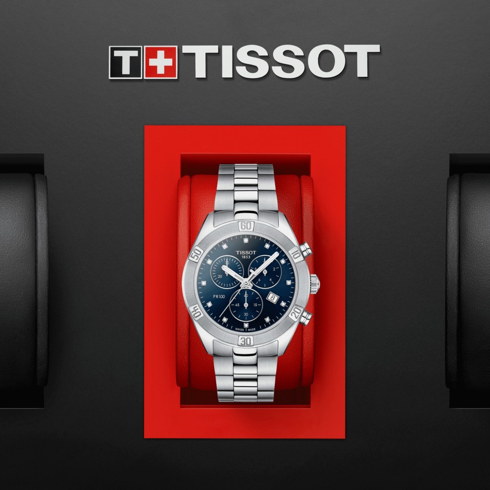 TISSOT T-Classic PR100 Diamonds Sport Chic Χρονογράφος Ρολόι Ασημί Ανοξείδωτο Ατσάλι μπρασελέ T1019171104600